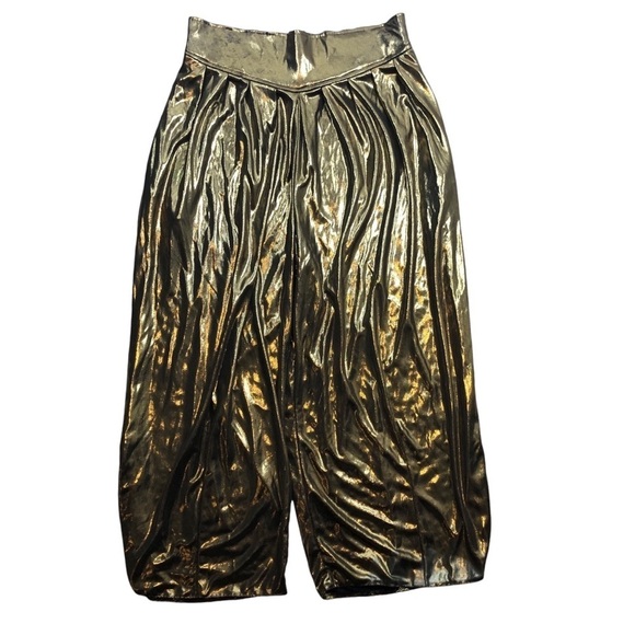 VTG Lotz Gold Wide Leg Crop Pants with Buttons Harem Boho Party Bohochic Evening - Picture 1 of 14